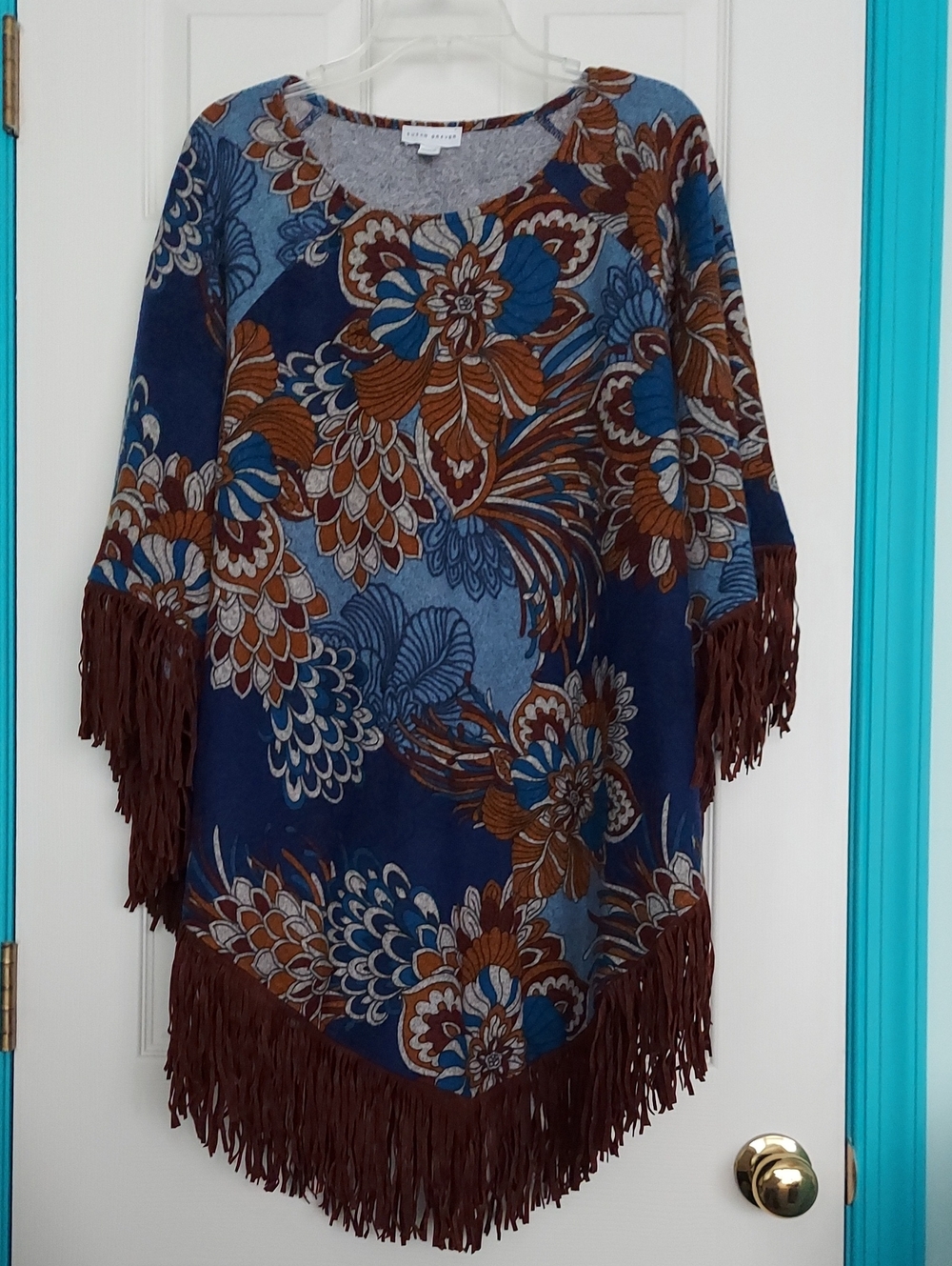 Susan Graver Knit Poncho Top With Fringe